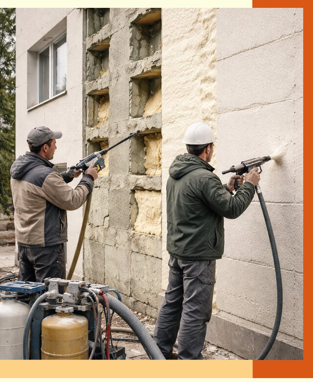 Заполнение пустот фасада в Колпино от 4642 руб. — утепление пустот облицовки | ТепломастерКлп