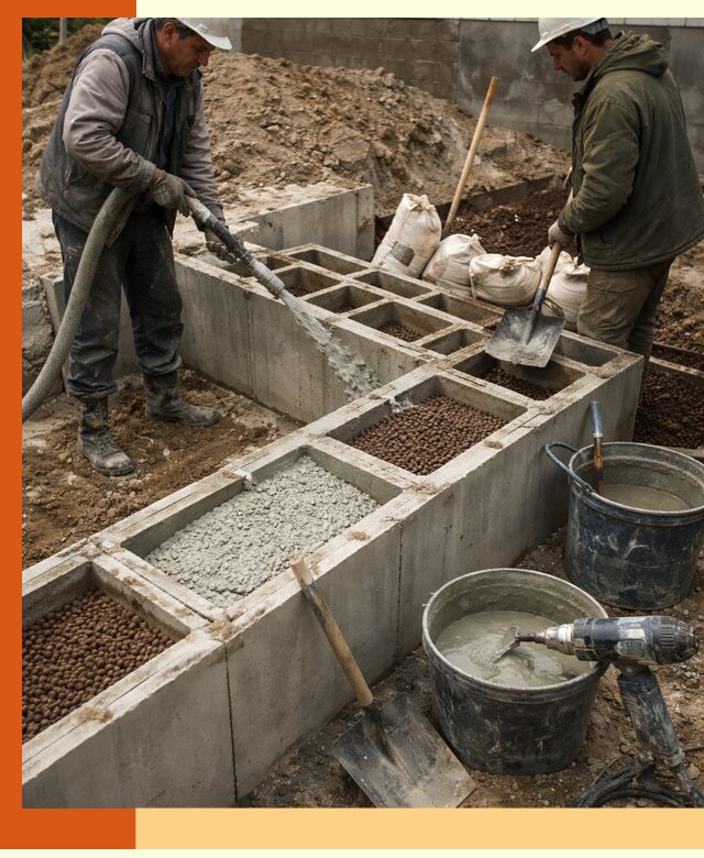 Заполнение полостей фундамента в Колпино герметичным утеплением и повышением прочности